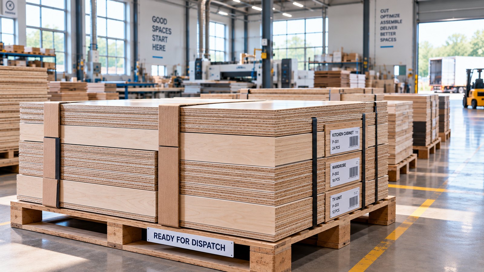 Finished panels stacked on a pallet, ready for dispatch
